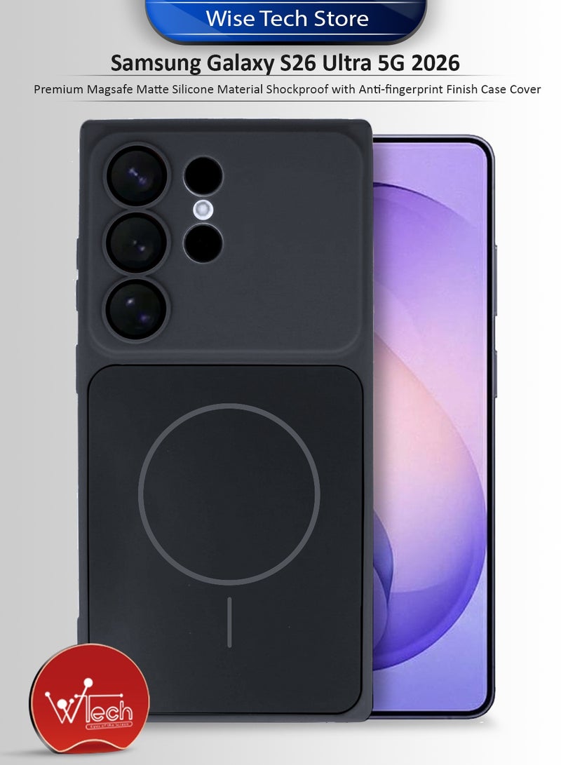 دبليو تيك غطاء واقٍ لهاتف سامسونج جالاكسي S26 ألترا 5G 2026 من مادة السيليكون المطفي الفاخرة مع ماجسيف، مقاوم للصدمات وبسطح مضاد للبصمات (MCRPSN) - أسود - Image 1